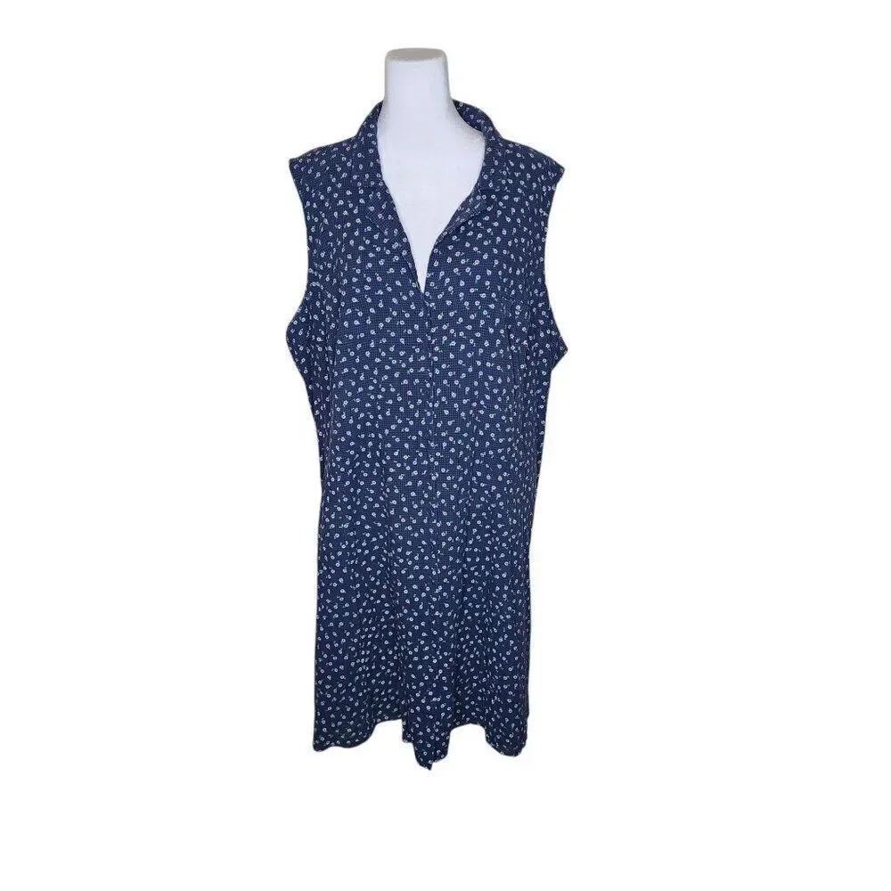 ModCloth Retro Sleeveless Summer Tent Dress Floral Womens Size 26 Navy Blue
